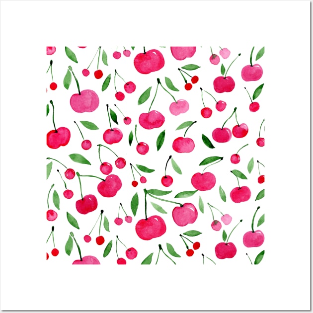 Watercolor cherries pattern - green and red Wall Art by wackapacka